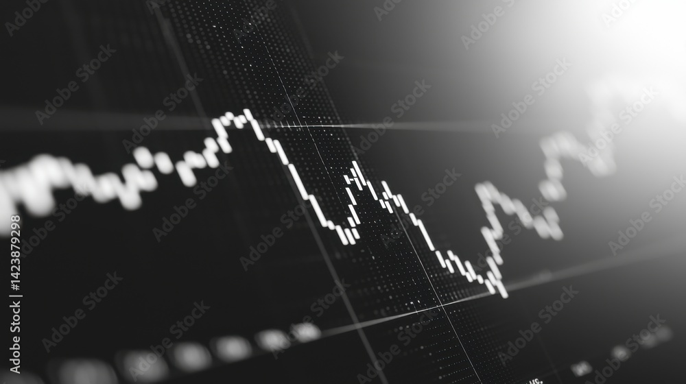 Fototapeta premium Black and White Financial Market Chart with Trend Analysis Lines
