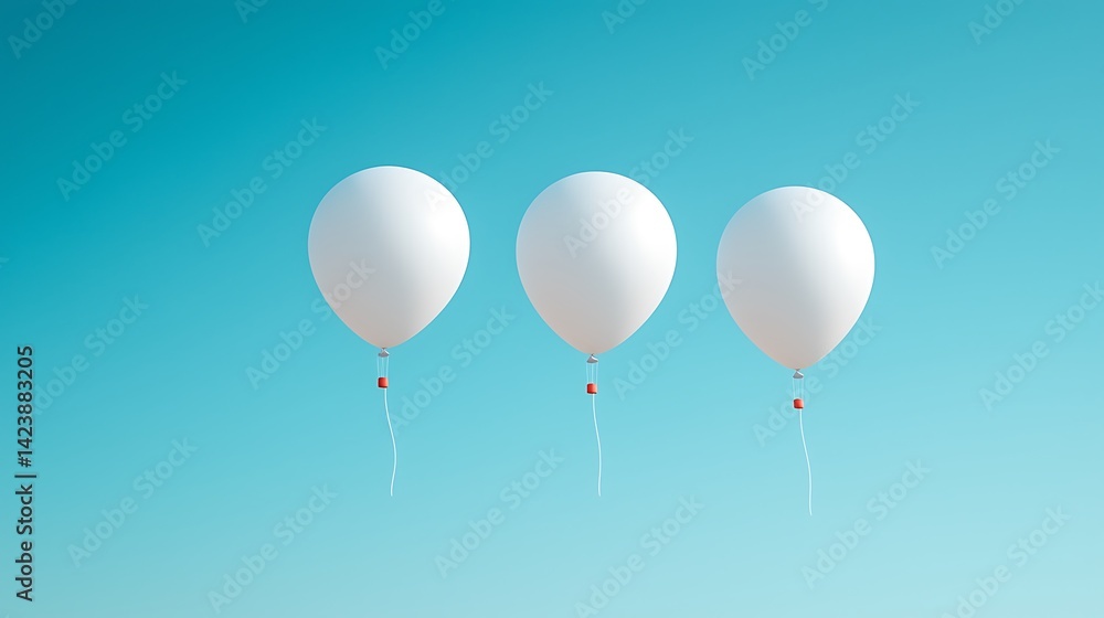 Three White Balloons Ascending in a Clear Blue Sky Three White Balloons Ascending in a Clear Blue Sky