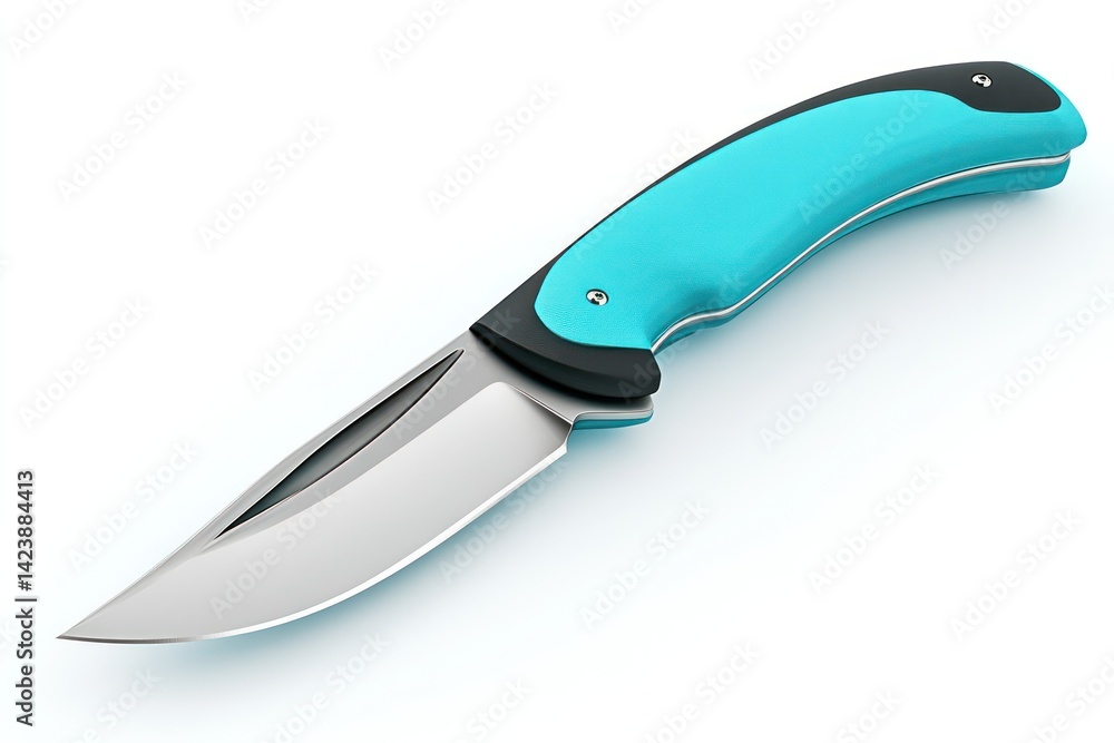 Obraz premium A sleek knife with a turquoise handle and sharp blade ideal for culinary or outdoor enthusiast