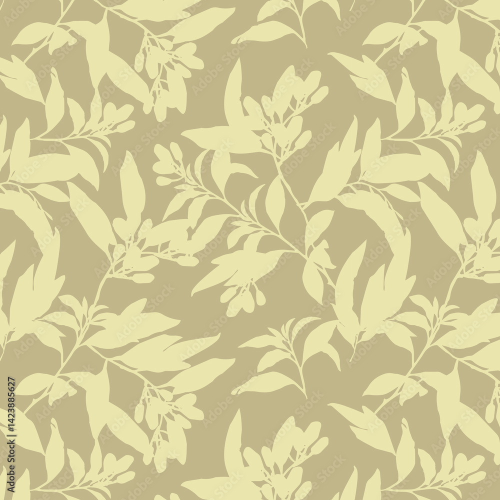 Fototapeta premium Simple monochrome two-color seamless pattern with flowers silhouette.