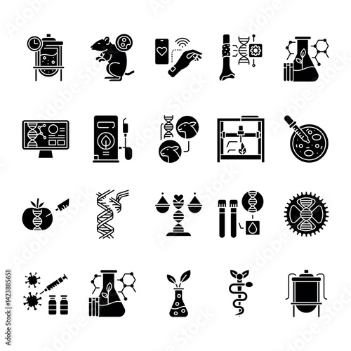 Biotechnology flat icons set.