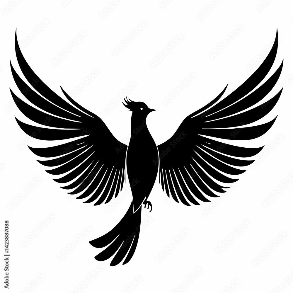Obraz premium Elegant Black Silhouette of Bird with Spread Wings on White Background Vector