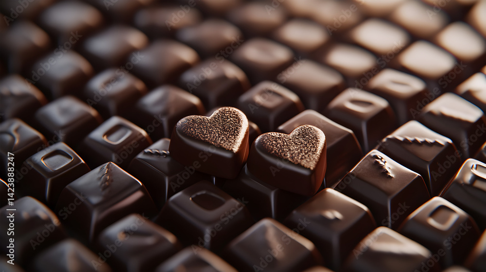 A heart made of chocolate is sitting on a pile of chocolate chips A heart made of chocolate is sitting on a pile of chocolate chips