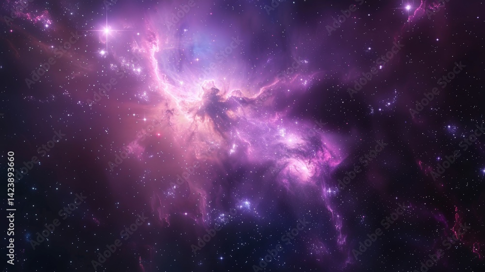 Fototapeta premium Majestic Nebula Ethereal Swirls of Lavender and Pink in Cosmic Splendor - Deep Space Starscape, Tranquil Galactic Beauty, Digital Art for Science Fiction, Astronomy Enthusiasts