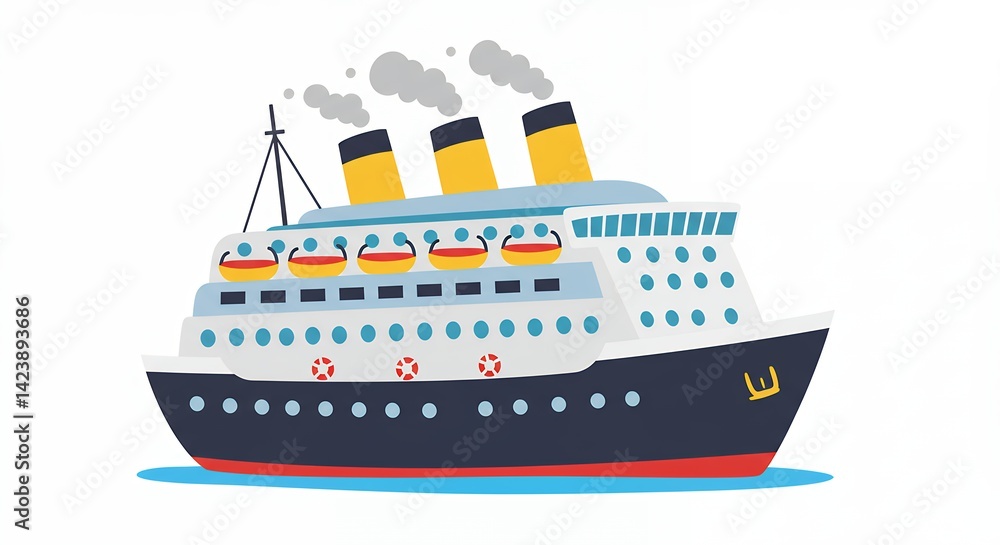 Obraz premium Cruise ship illustration travel vacation journey sea ocean