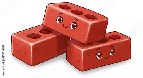 Cute cartoon red bricks stack illustration childrens design element