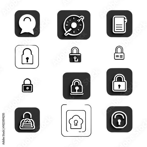 ロックとセキュリティスクエアアイコン｜Square Lock and Security Icons
