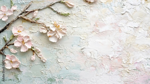pastel textured acrylic paint of cherry bloom with copy space 