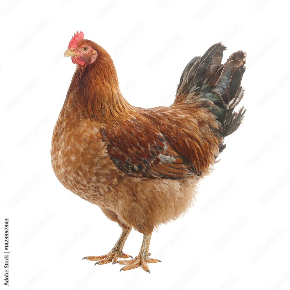Isolated image of a squawking chicken capturing a moment of animated expression Isolated image of a squawking chicken capturing a moment of animated expression