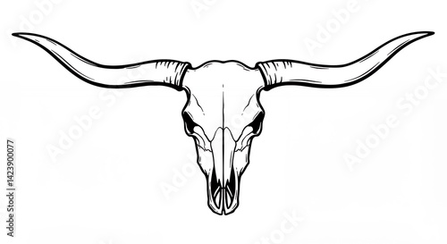 Longhorn skull line art western rustic wild west animal illustration
