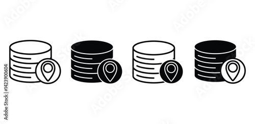 Location Database Icons Black and White Color Vector Design
