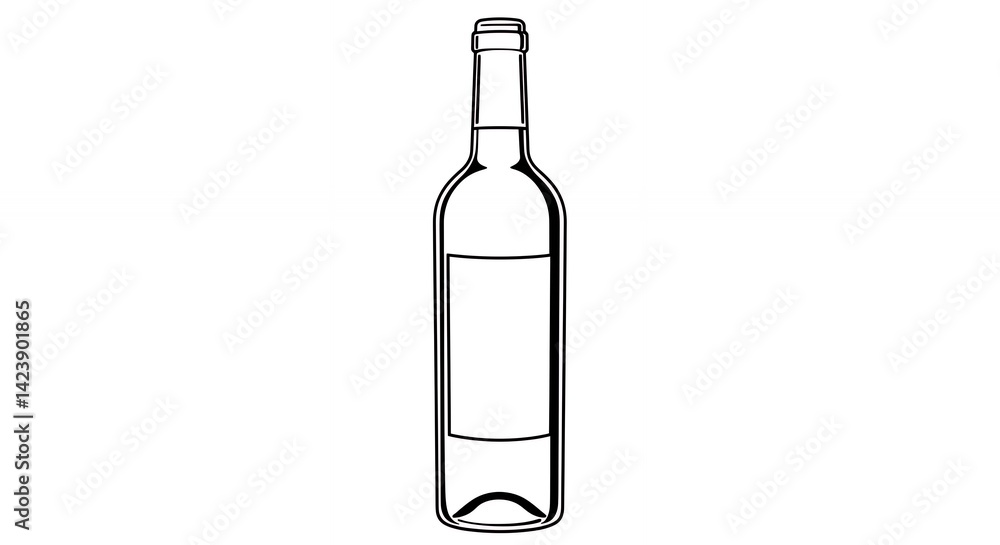 Simple line drawing of wine bottle blank label template beverage graphic Simple line drawing of wine bottle blank label template beverage graphic