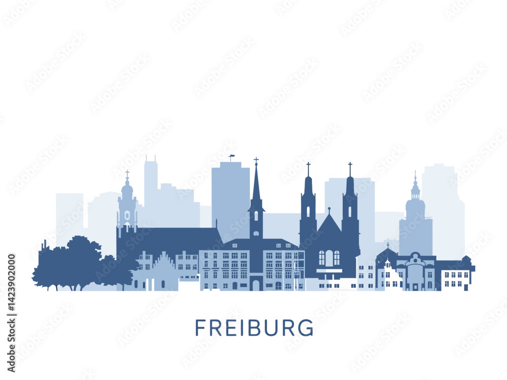 Naklejka premium Freiburg skyline monochrome silhouette vector illustration for urban and architectural design projects