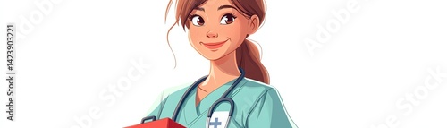 Obraz na płótnie Smiling female nurse holding first aid kit. w salonie