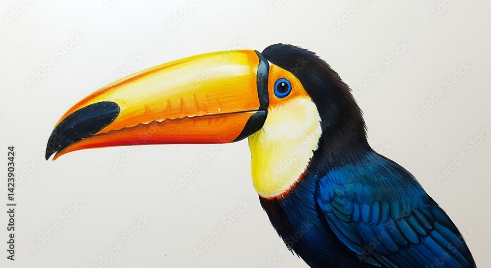 Naklejka premium Vibrant toucan bird drawing detailed wildlife illustration colorful animal artwork