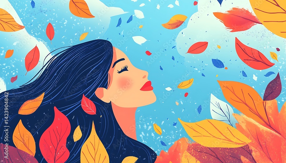 Autumn background with orange, yellow and red fall leaves in park and against a blue sky Autumn background with orange, yellow and red fall leaves in park and against a blue sky