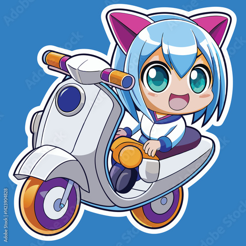 Cute anime girl riding a scooter (1)
