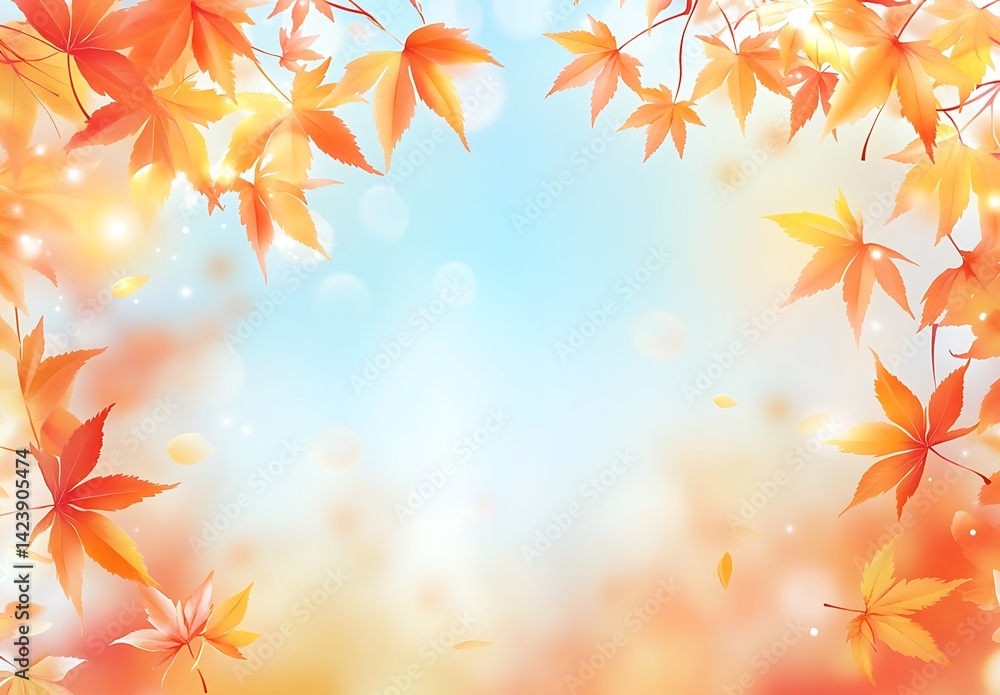 Autumn background with orange, yellow and red fall leaves in park and against a blue sky Autumn background with orange, yellow and red fall leaves in park and against a blue sky