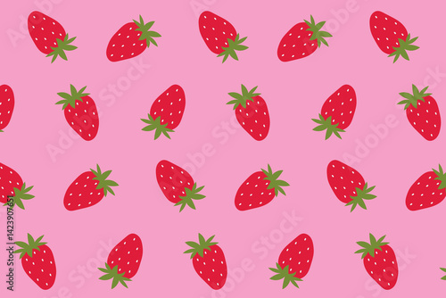 Strawberries on pink background - seamless wallpaper. Cute berry background with organic strawberries. Vector illustration.