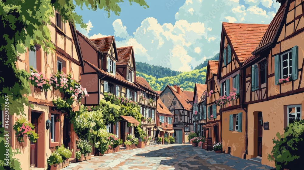 custom made wallpaper toronto digitalAlsace France Poster Ilustration Travel Print Decor Gift Paper Canvas Wall Retro Art
