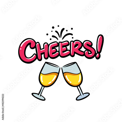 cheers text with clinking glasses icon, cheers text with clinking glasses vector