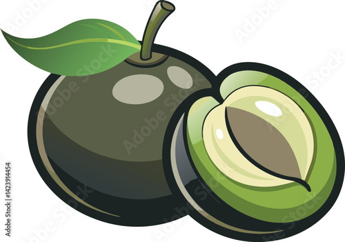 A vibrant vector art illustration of a delicious black sapote fruit, showcasing rich colors and realistic details in a fresh composition.