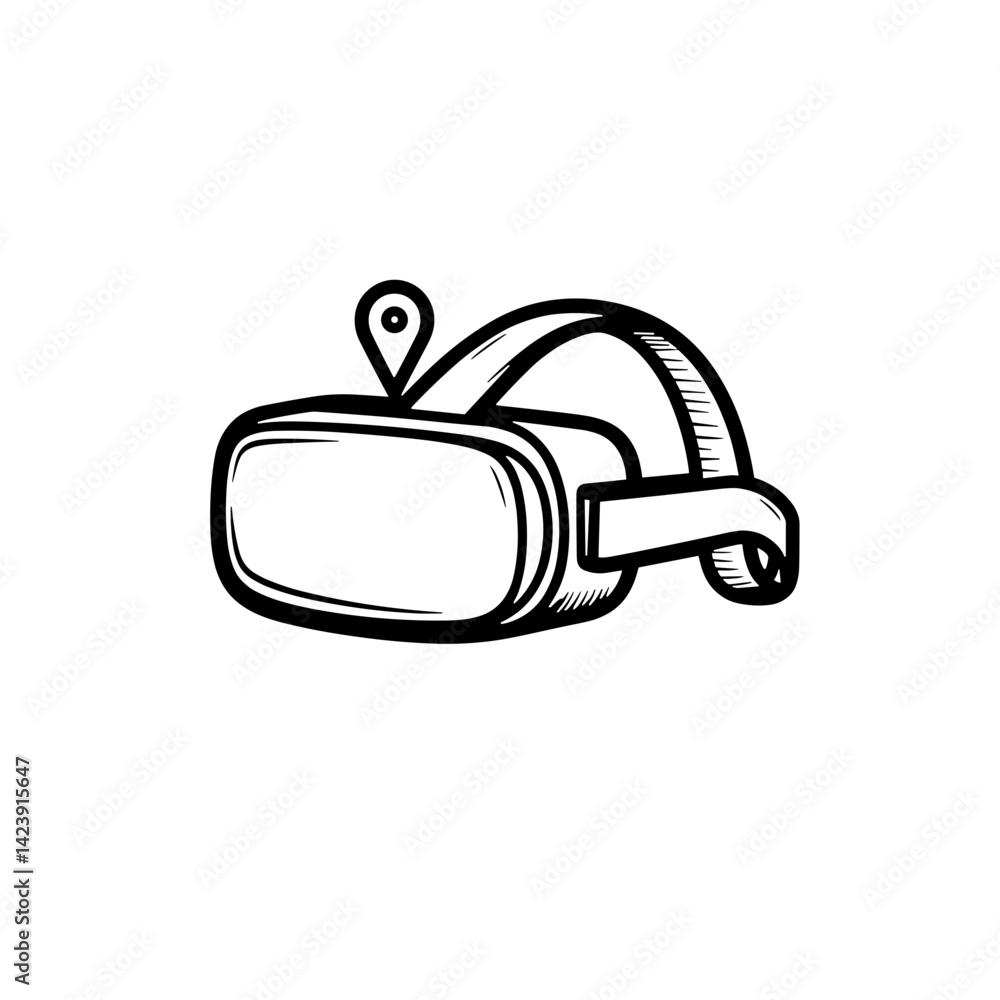 Fototapeta premium Detailed line art of VR headset with location icon, digital innovation