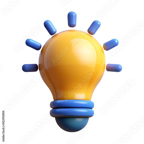 3D Light Bulb Icon – Bright Yellow and Purple Creative Idea Concept
