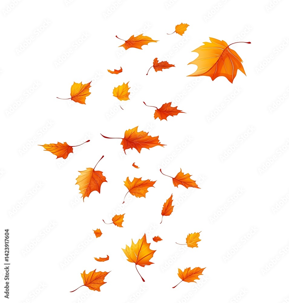 Autumn leaves falling down, isolated on a white background Autumn leaves falling down, isolated on a white background