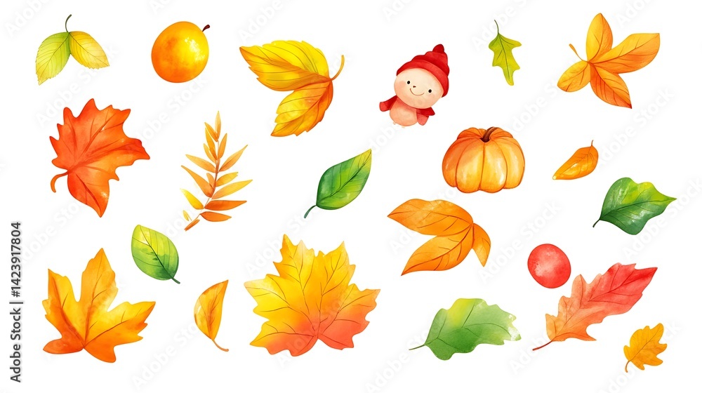 Fototapeta premium Autumn leaves falling down, isolated on a white background