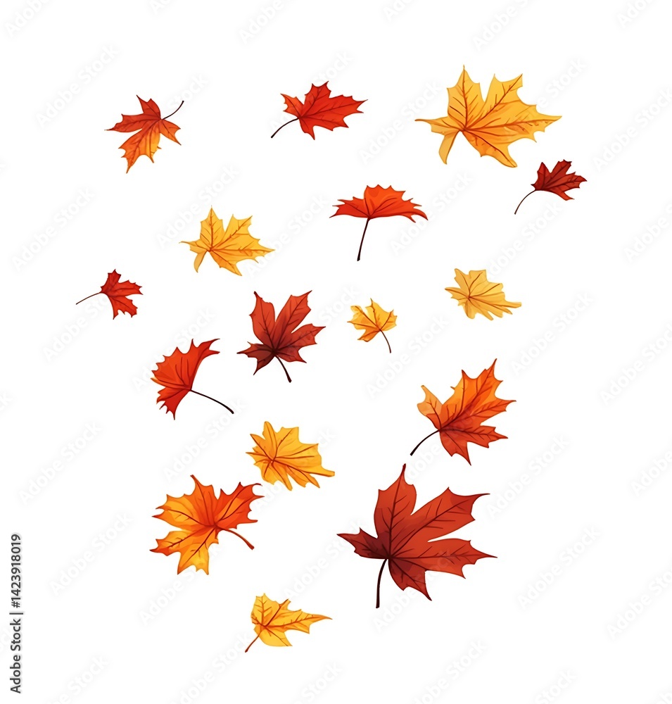 Autumn leaves falling down, isolated on a white background Autumn leaves falling down, isolated on a white background
