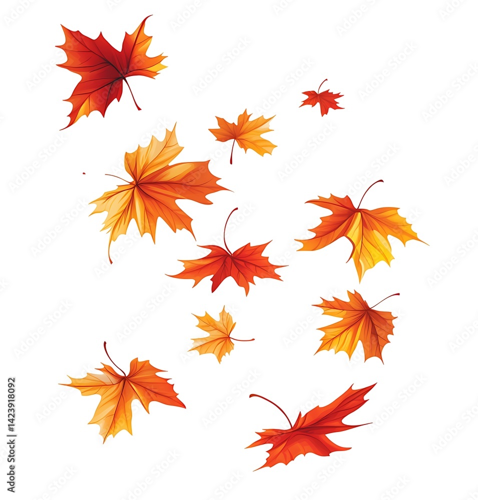 Autumn leaves falling down, isolated on a white background Autumn leaves falling down, isolated on a white background