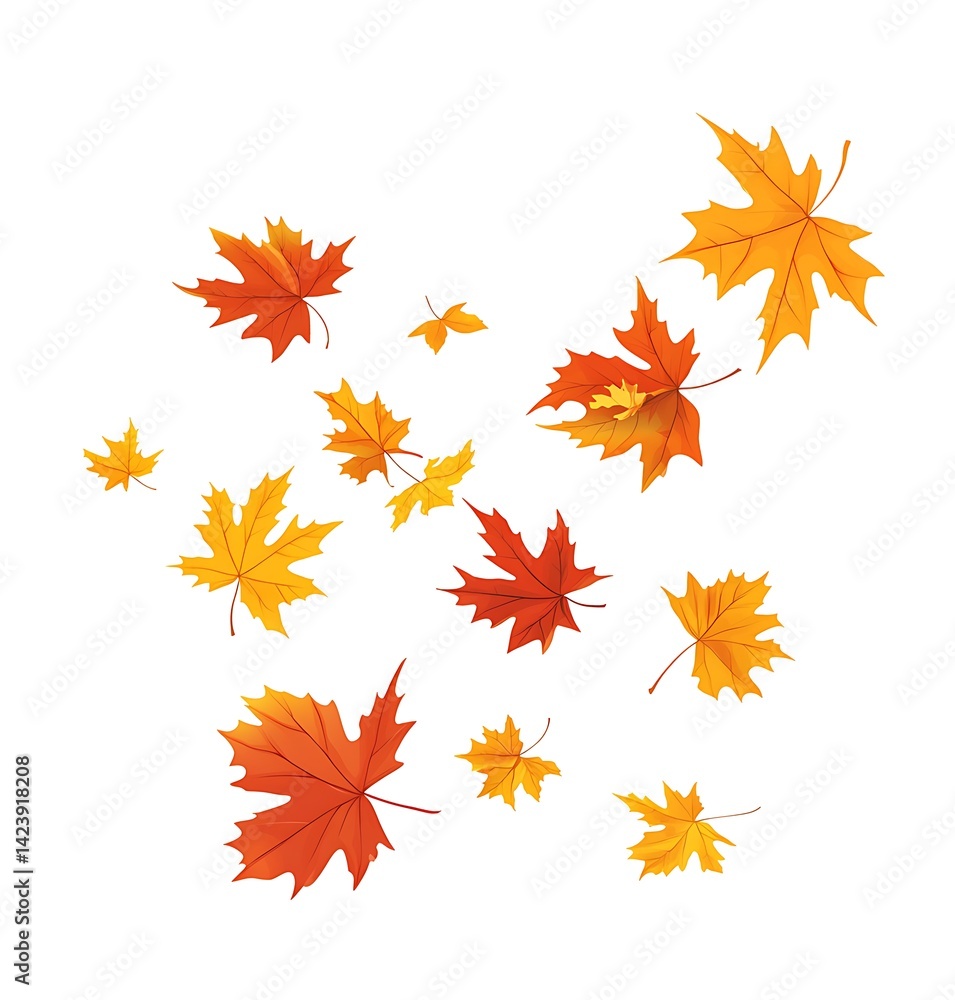 Autumn leaves falling down, isolated on a white background Autumn leaves falling down, isolated on a white background