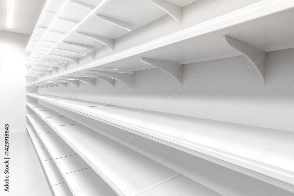 Obraz premium empty white shelves with subtle light play (minimal),