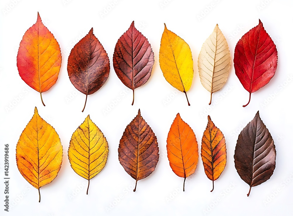 Fototapeta premium Autumn themed border made of colorful maple leaves, isolated on a white background