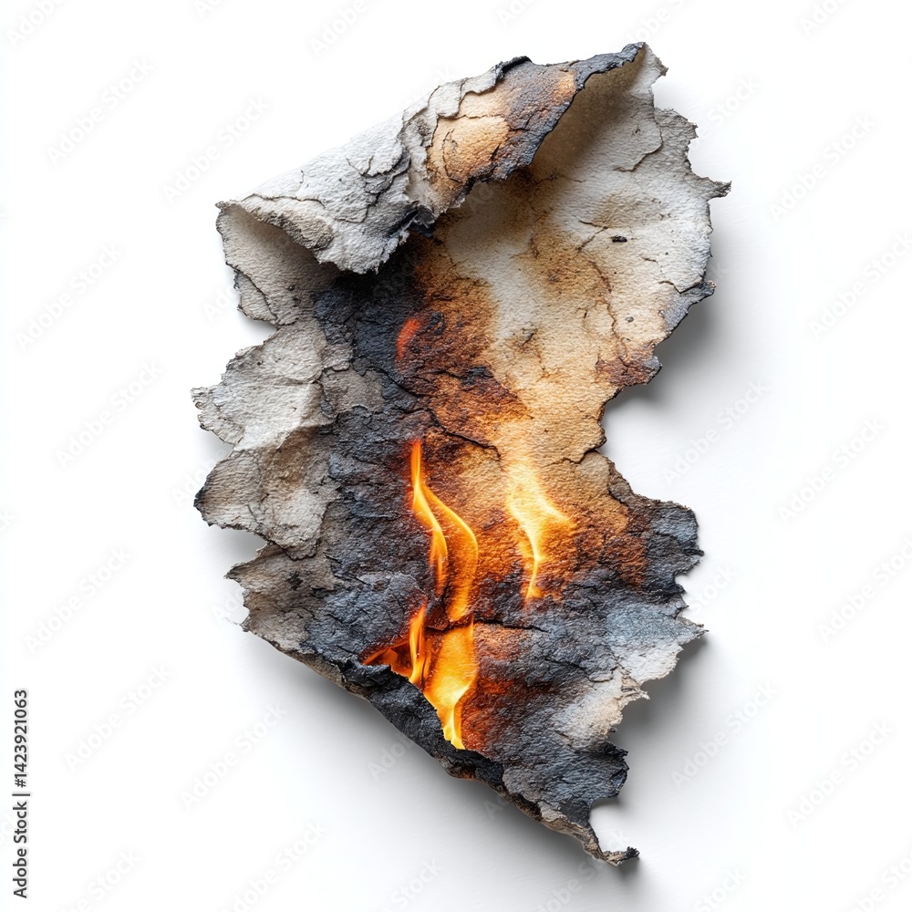 Obraz premium Abstract representation of burning paper with dynamic flames, showcasing texture and color contrast
