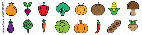 Vegetables icon vector set. Garden illustration sign collection. Farm symbol or logo.