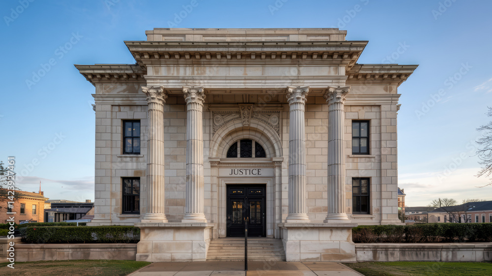 Obraz premium Court building exterior with grand columns and steps, symbolizing justice, law, and the architectural heritage of legal institutions in modern society. 