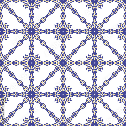 Blue and brown geometric flower pattern for background, seamless pattern.