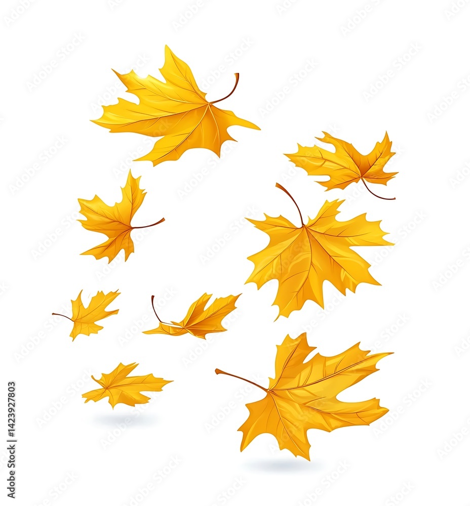 Falling autumn yellow maple leaves isolated on a white background Falling autumn yellow maple leaves isolated on a white background