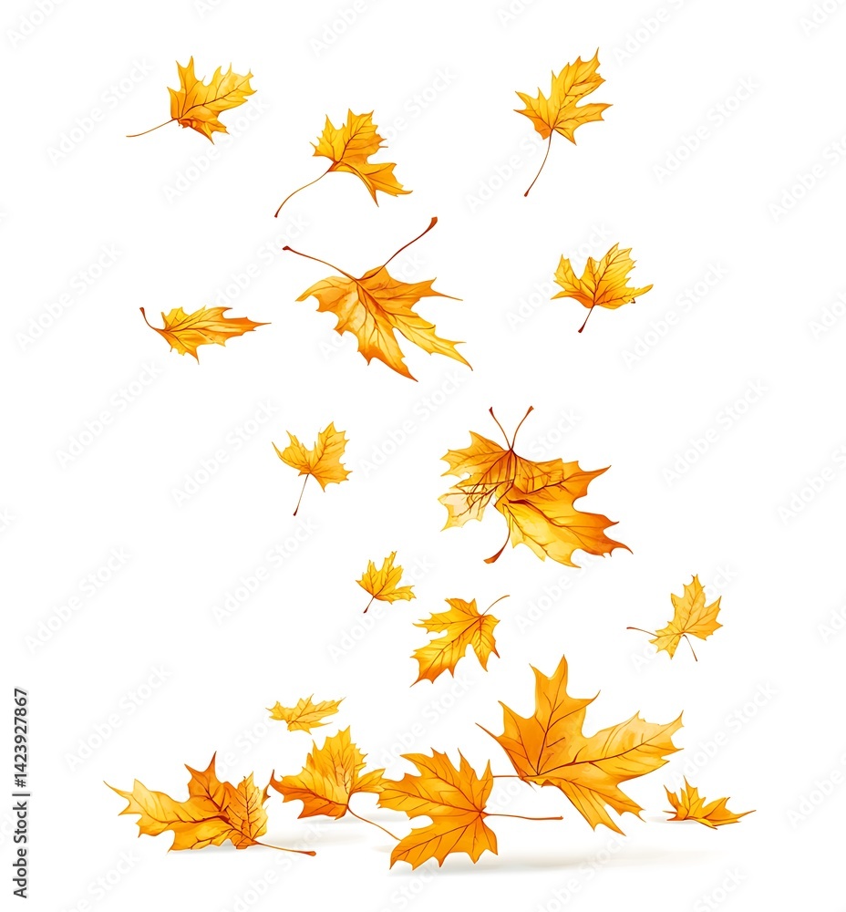 Falling autumn yellow maple leaves isolated on a white background Falling autumn yellow maple leaves isolated on a white background