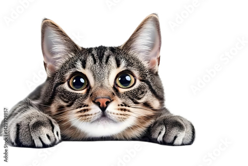 Cute Tabby Cat Portrait Isolated on Transparent Background