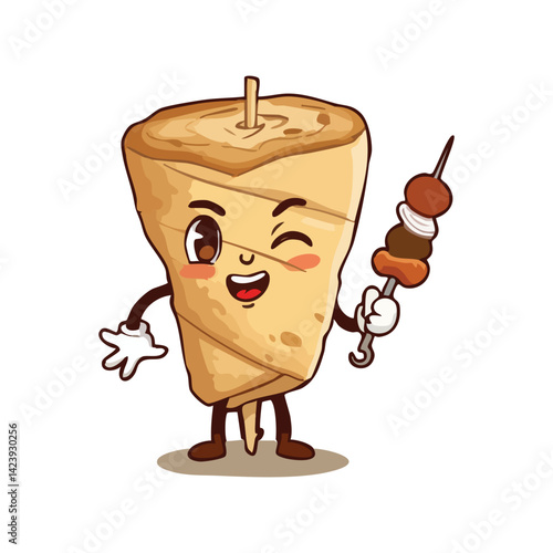 Cartoon shawarma kebab character holding skewer food vector illustration art