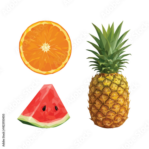 Stock photo of fresh fruit orange pineapple watermelon healthy food vitamin c