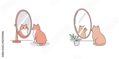 Cat looking at a reflection in a mirror, exploring curiosity and animal behavior