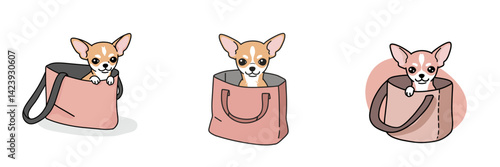 Chihuahua in a bag carried stylishly, combining pet love with fashion and travel