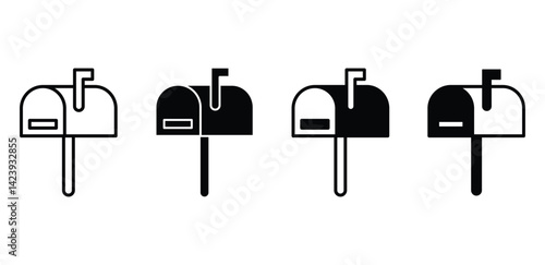 Mailbox Icons Set Simple Minimalist Postbox Vector Illustrations Black and White Color