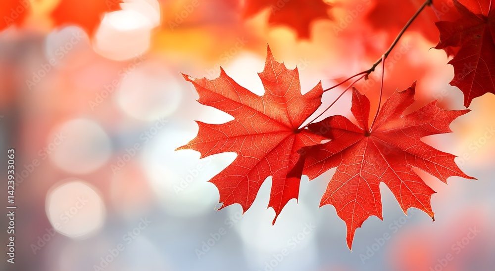 Fototapeta premium Red maple leaves, a reddish tone, blurred autumn background