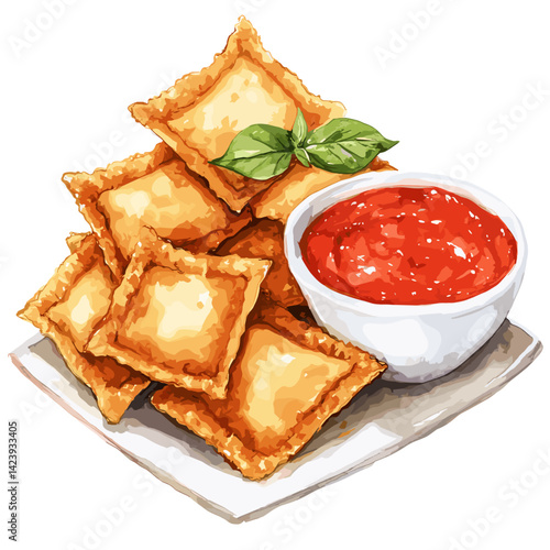 Watercolor Toasted Ravioli with Marinara Dip