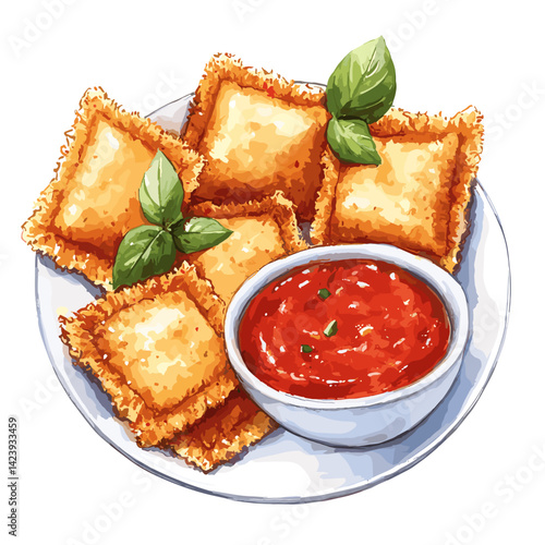 Watercolor Toasted Ravioli with Marinara Dip